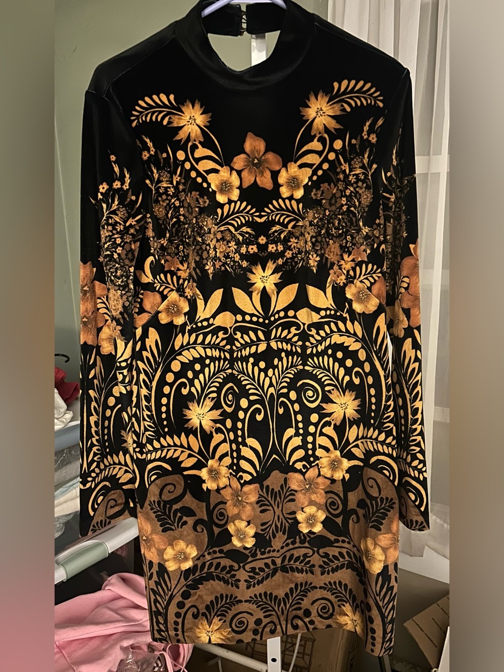 Anthropologie Black & Gold Velvety Dress
